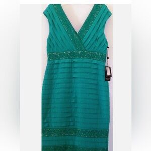 Adrianna Papell Turquoise Lace Midi Dress